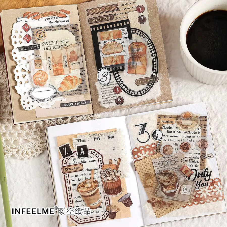 3 Stück Vintage Aufkleber mit Brot- und Dessert-Motiven in Multicolour für dein DIY-Album und Scrapbook-Dekorationspapier - Bild 1