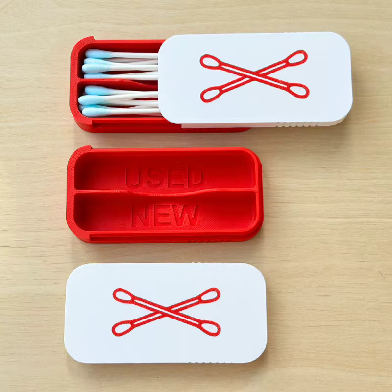 Hoeaden Aufbewahrungsbox für Wattestäbchen mit Deckel, rot, aus Kunststoff - Bild 1
