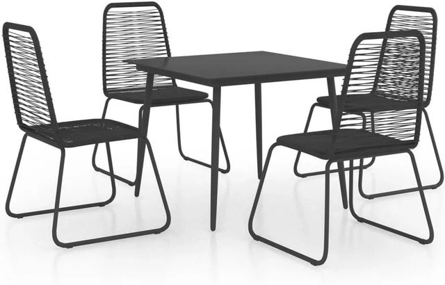 Furnicato Garten Essgruppe aus PVC-Rattan und Glas in Schwarz mit Tisch und 4 Stühlen, Tisch B: 80 cm, T: 80 cm, H: 74 cm, Stühle B: 54 cm, T: 59 cm, H: 91 cm - Bild 1