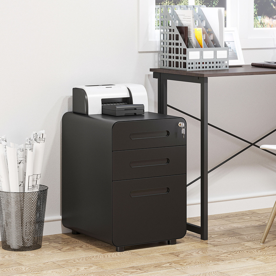 Vinsetto Rollcontainer aus Metall mit 3 Schubladen für Büro und Homeoffice, Schwarz, B/T/H: 39 x 48 x 59 cm - Bild 2