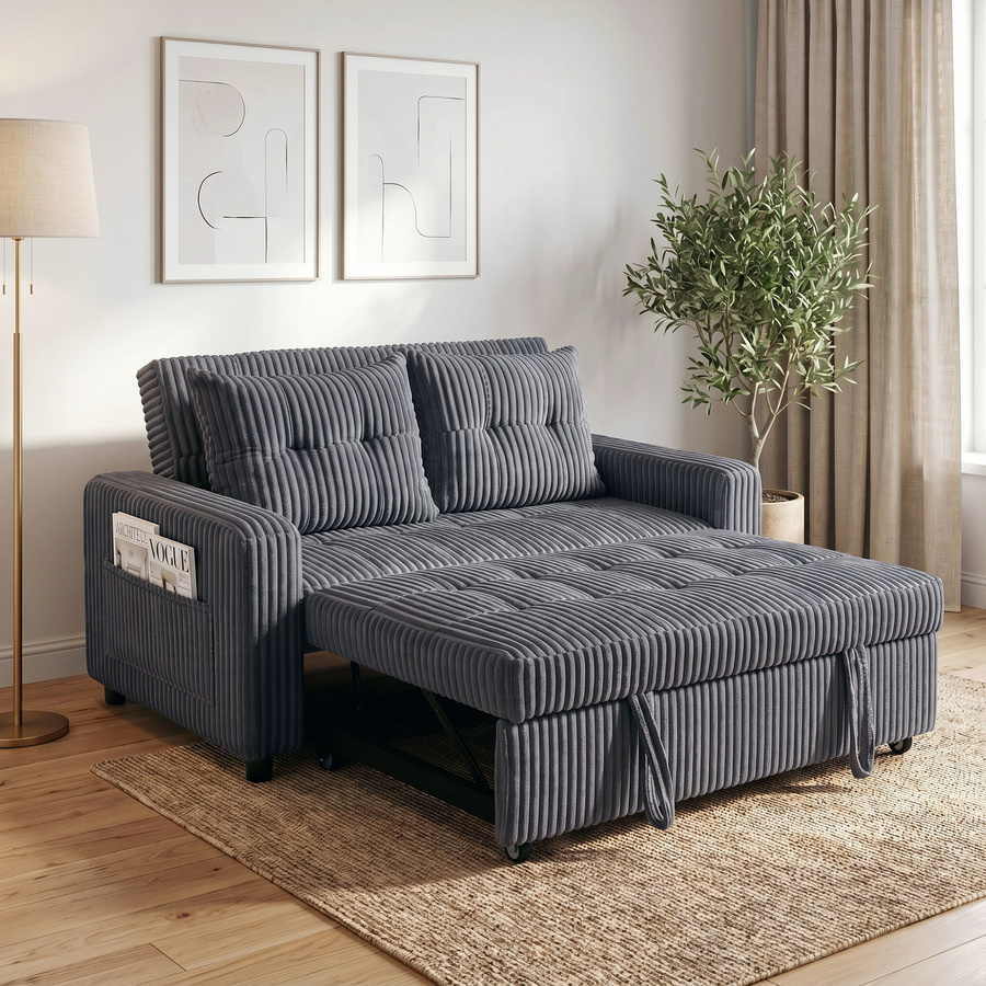 HOMCOM Schlafsofa 2-Sitzer mit Schlaffunktion und Kissen in Dunkelgrau, Breite: 157 cm, Tiefe: 190 cm - Bild 2