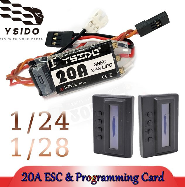 YSIDO Micro 20A Brushless ESC 2-4S Lipo mit Programmierkarte Combo, 1:24 1:28 Kyosho Mr03 Pro Atomic DRZ RC Drift Rennwagen - Bild 1