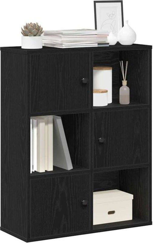 Vidaxl Bücherregal in Schwarz und Eichen-Optik aus Holzwerkstoff, minimalistisch und freistehend, B/T/H: 60 x 24 x 76,5 cm - Bild 1