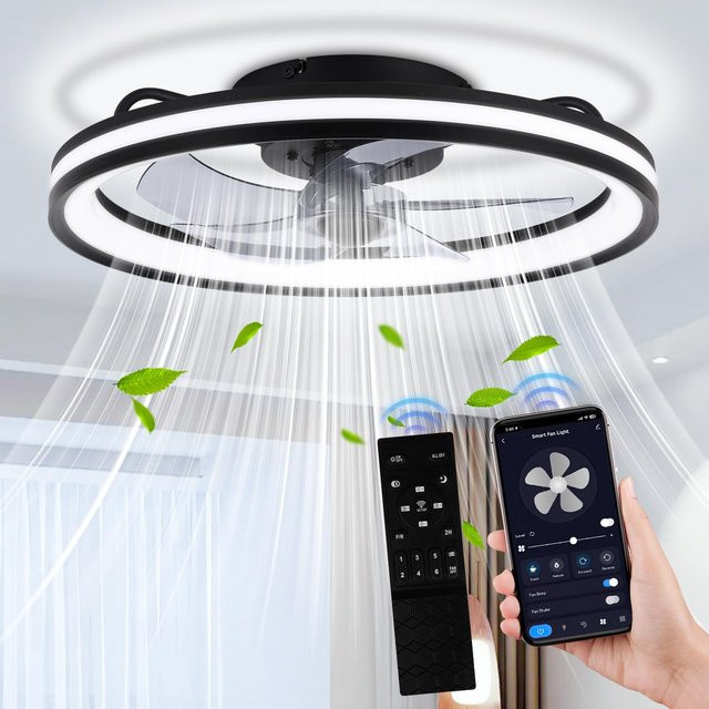Tetipa Deckenventilator mit LED-Beleuchtung und Fernbedienung in Schwarz, Smart Home Integration, 3 Farbtemperatur-Einstellungen und Timer, Durchmesser: 50 cm - Bild 1