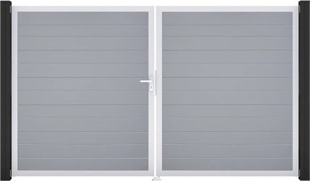 GroJa Tor Basicline Schmal 2-flügelig Silbergrau EV1 DIN Links B: 306 cm, H: 180 cm - Bild 1