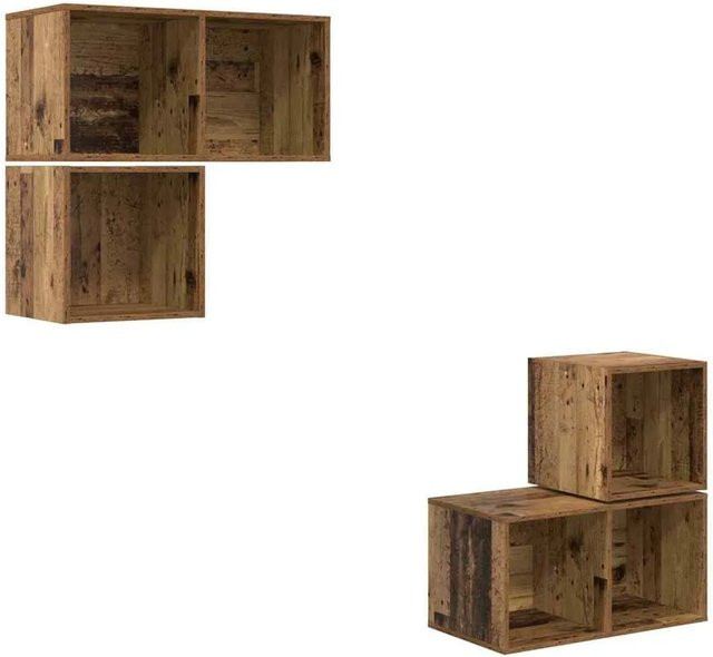 vidaXL 4-teiliges TV-Schrank-Set modern in Braun aus Holzwerkstoff, Wandmontage, B/T/H: 37 x 37 x 72 cm - Bild 1
