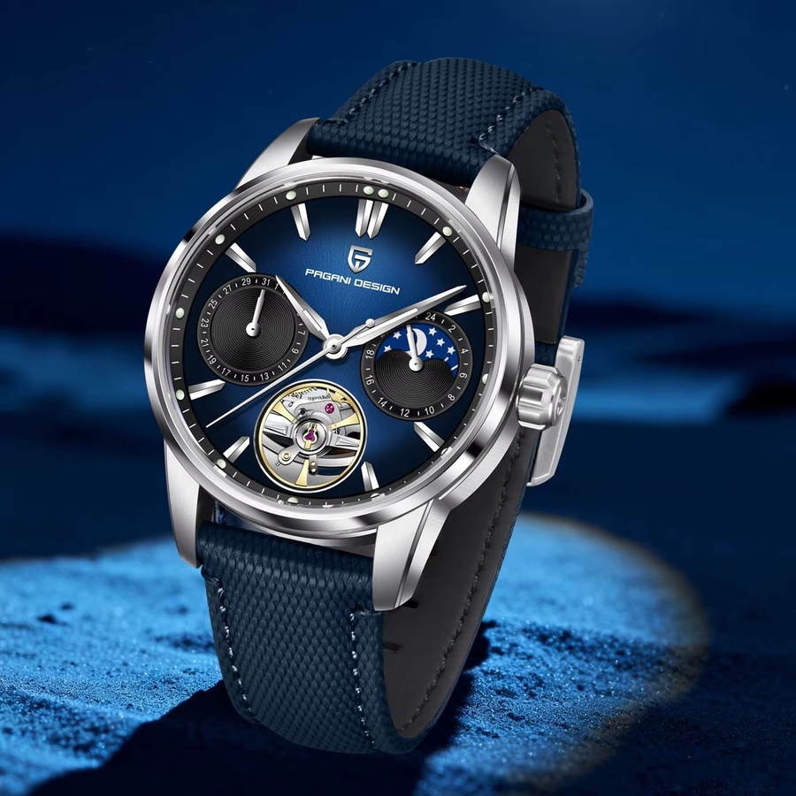 PAGANI DESIGN Armbanduhr, Automatik, Edelstahl, Blau, Tourbillon, Mondphase, Herren - Bild 2
