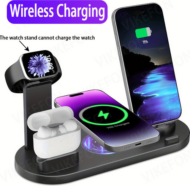 Opansten Drahtloser Ladeständer in Schwarz für iPhone und Samsung sowie AirPods Pro als Schnellladestation - Bild 1