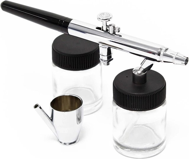 Wiltec Airbrush Pistole T. 128 Double Action Spritzpistole mit 0,35 mm Düse in Silber/Multicolor - Bild 1