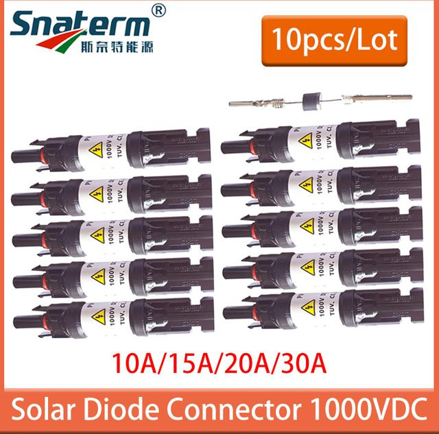 Snaterm Blockierdiode für Solarmodule in Schwarz, 5/10 Stück (10A 15A 20A 30A) zur parallelen Verbindung von Solarmodulen - Bild 1