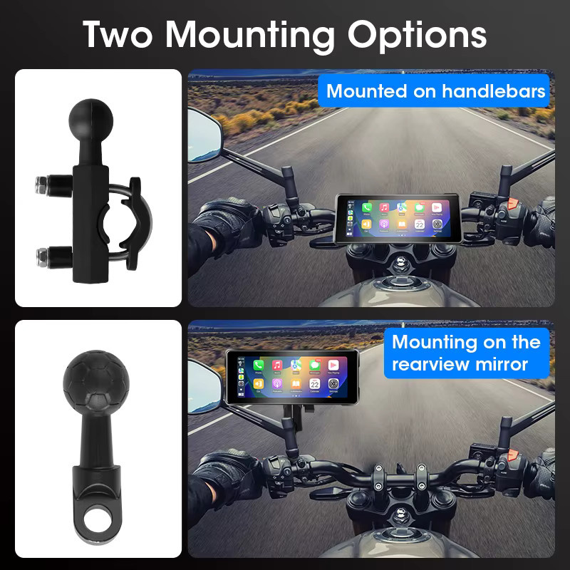 Srnubi Tragbares Motorrad-DVR Display mit Wireless CarPlay, Android Auto und Mirror Link, IP67 Wasserdicht, Bluetooth 5.0 und GPS, Farbe: Schwarz, Displaygröße: 5 bis 6,86 Zoll - Bild 4