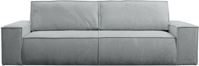 Vente-unique Schlafsofa Amelia in Hellgrau mit Cord-Bezug und Armlehnen, Breite: 257 cm - Bild 1