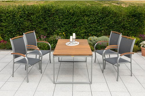 Merxx Gartenmöbelset Siena aus Aluminium, Akazienholz und Textil in Silber mit 6 Sitzplätzen und ausziehbarem Tisch - Bild 1