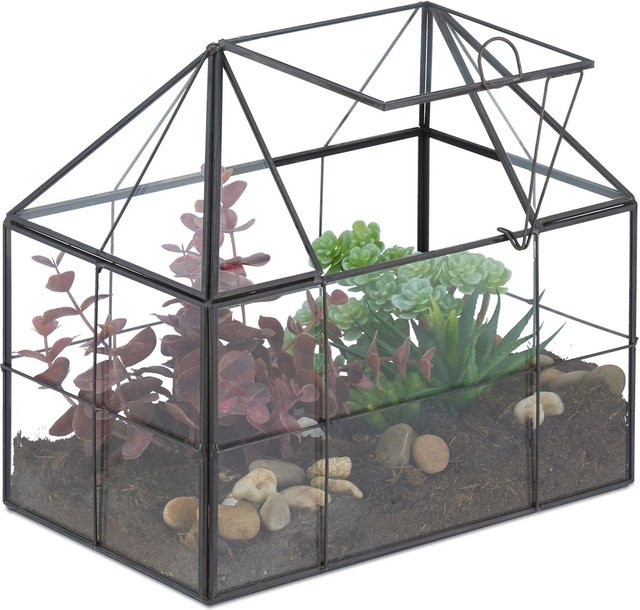 Relaxdays Pflanzenterrarium aus Glas in Hausform, Schwarz, B: 21 cm, H: 23 cm, T: 14 cm - Bild 1
