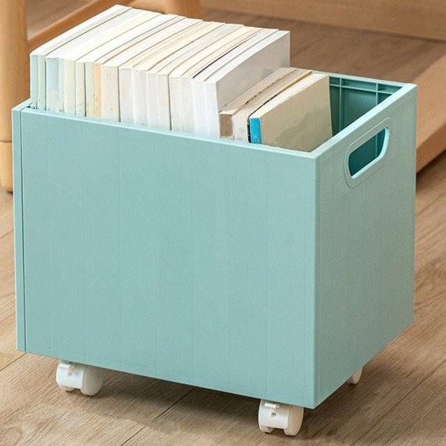 Trend Aura Mobiles Bücherregal aus Kunststoff in Türkis, Faltbare Aufbewahrungsbox mit Rollen, Griffen und Stapelfunktion - Bild 1