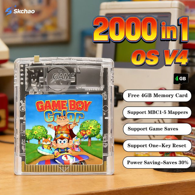 EDGB GBC Spielkarte 2000 in 1 OS V4 Edition mit 4GB Speicher für Game Boy Color und Game Boy Advance SP in Weiß - Bild 1