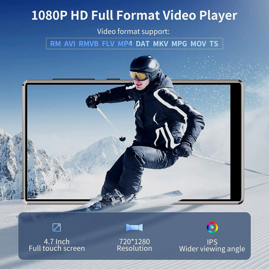 Oilsky M501 MP3-Player mit Bluetooth und WLAN, Android 9.0 Musik-Player mit 80 GB Speicher, 1080P MP4-Player erweiterbar bis 512 GB - Bild 3