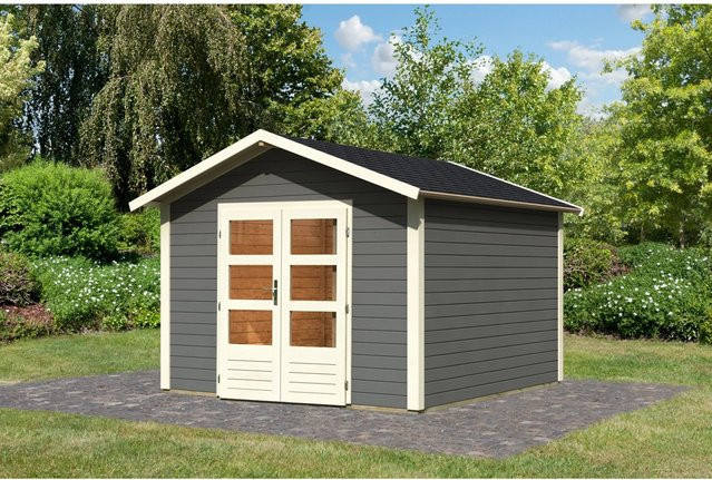 Karibu Holz-Gartenhaus Tessin in Terragrau mit Satteldach, Boden und Dachschindeln, B/T: 300 x 300 cm - Bild 1