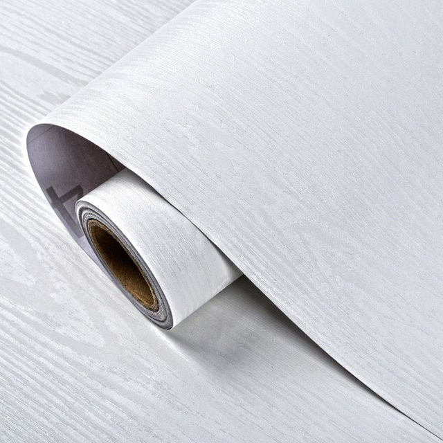 Selbstklebende PVC Wandtapete von ctzsoop in Weiß mit Holzmaserung, wasserdicht, Breite: 45 cm - Bild 1