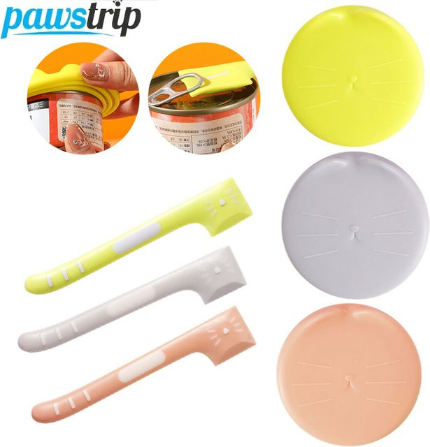 Pawstrip Silikon Katzen Dosenabdeckung mit Dosenlöffel in Pink, wiederverwendbare Dosenverschlüsse für Katzen- und Hundefutter - Bild 1