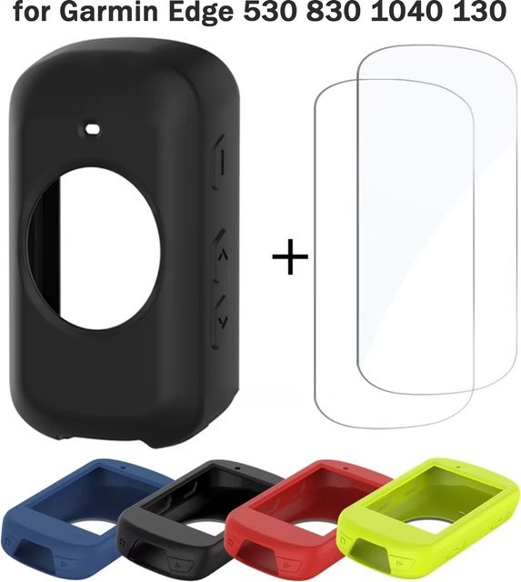 Schutzset für Garmin GPS-Computer mit TPU-Silikonhülle in Schwarz und 2 Stück gehärtetem Glas für Edge 530 830 1040 130 Plus - Bild 1