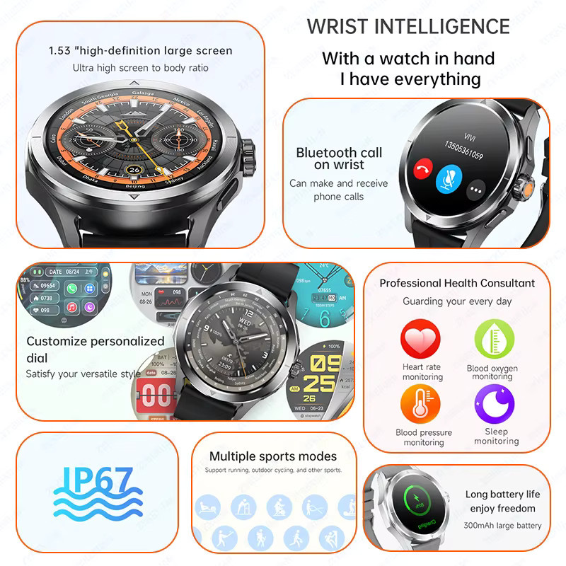 BOXUXING Smartwatch, GPS, Herren, Grau, Silikon, wasserdicht - Bild 3
