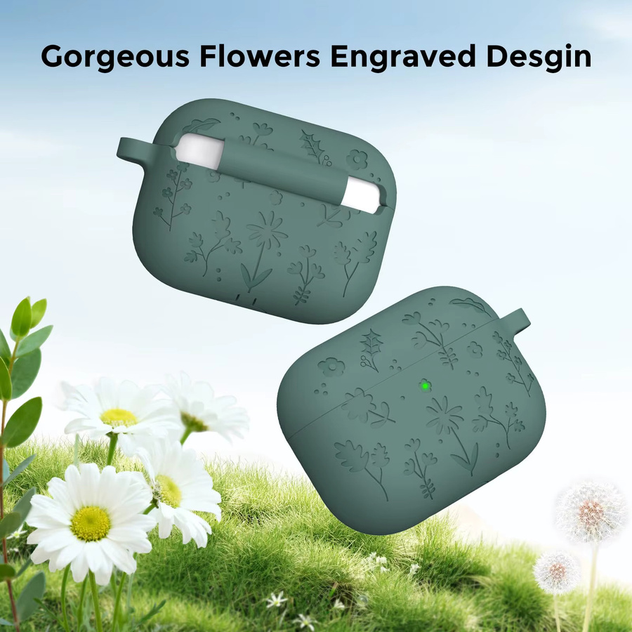 Kopfhörerhülle mit 3D-Blume und Reinigungsset für Apple AirPods Pro 3 Generation in Pink oder Green - Bild 3