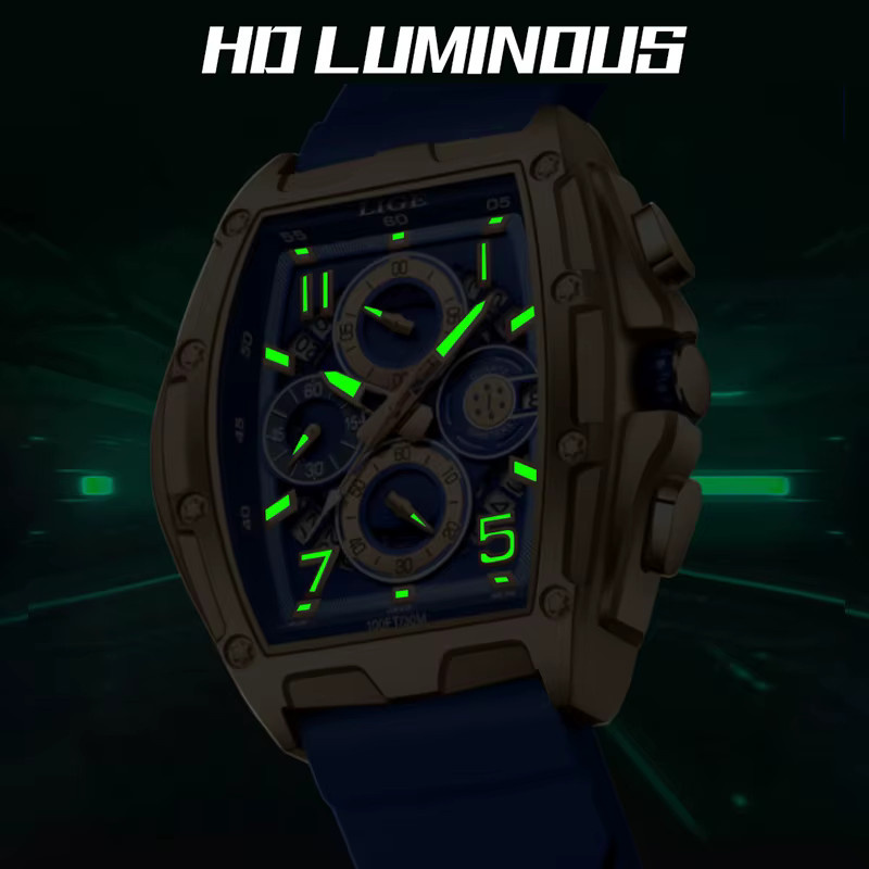 LIGE Chronograph, Silikon, Blau, Herren - Bild 5