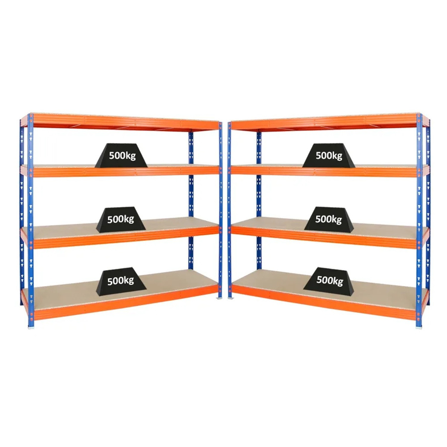 PROREGAL Rhino 2er Set Profi Schwerlastregal mit 4 verstellbaren Spanplatten-Ebenen, Blau-Orange, B/H/T: 200 x 180 x 60 cm - Bild 2