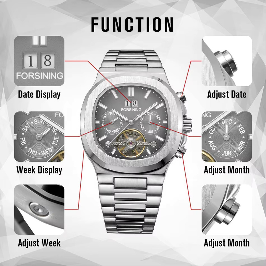 FORSINING Armbanduhr Automatik, Edelstahl, Blau, Herren - Bild 2