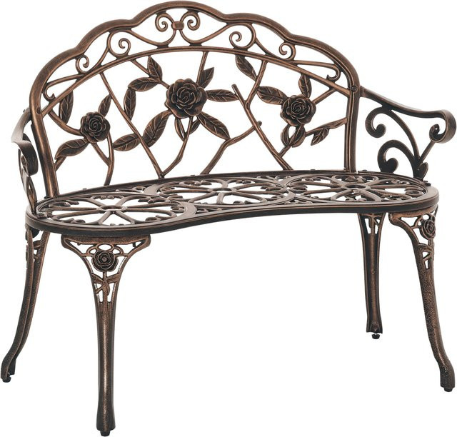 Outsunny Gartenbank 2-Sitzer aus Metall im Retro-Stil mit Blumenmuster in Bronze, B/T/H: 100 x 54 x 78 cm - Bild 1