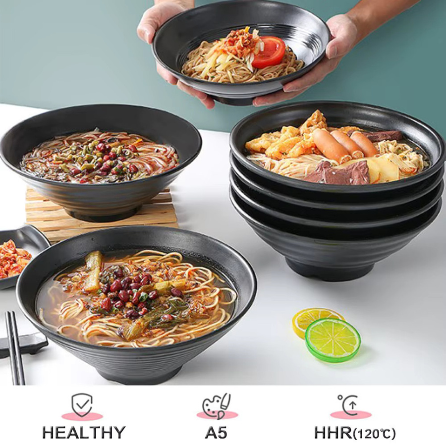 NHM Melamin Ramen-Schüssel im japanischen Stil, Schwarz, gefrostet - Bild 2