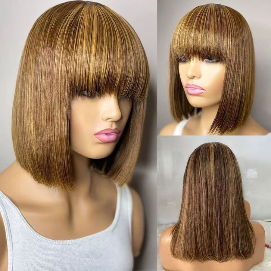 Lolely Dream Ombre Highlight Bob-Perücke mit Pony, Echthaar, 150 Dichte - Bild 2