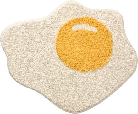 Saugfähige Anti-Rutsch-Fußmatte Spiegelei Design in Weiß, runde Teppichmatte aus Polyester, B/T: 40 x 40 cm - Bild 1