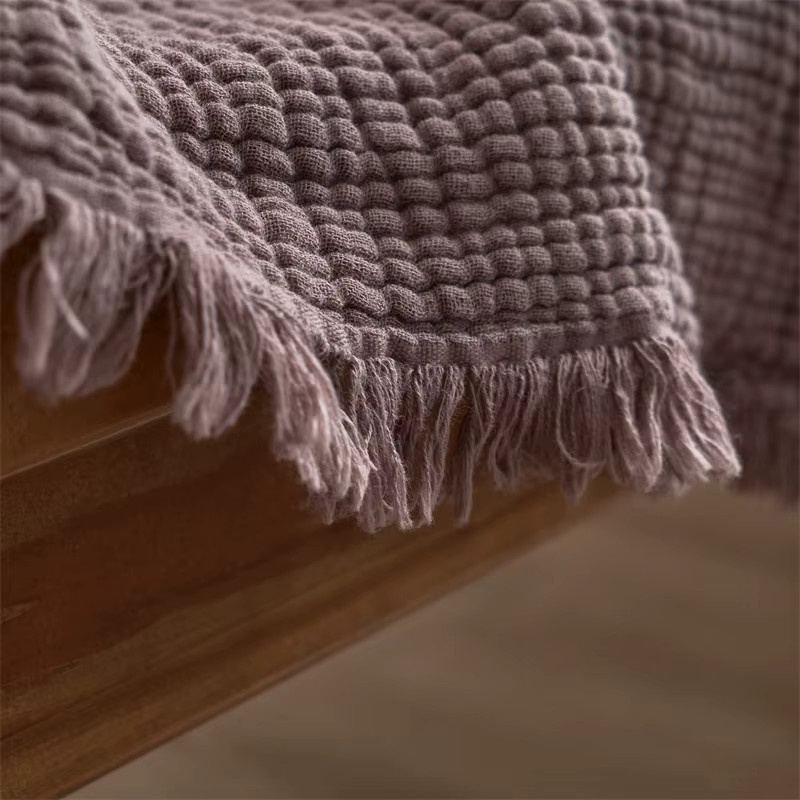 Maillard Baumwolldecke aus Musselin in Grün, vierlagige Gaze-Sofadecke mit Quasten und Reversibler AB-Seite im Boho-Stil, B/B: 170 x 130 cm - Bild 3