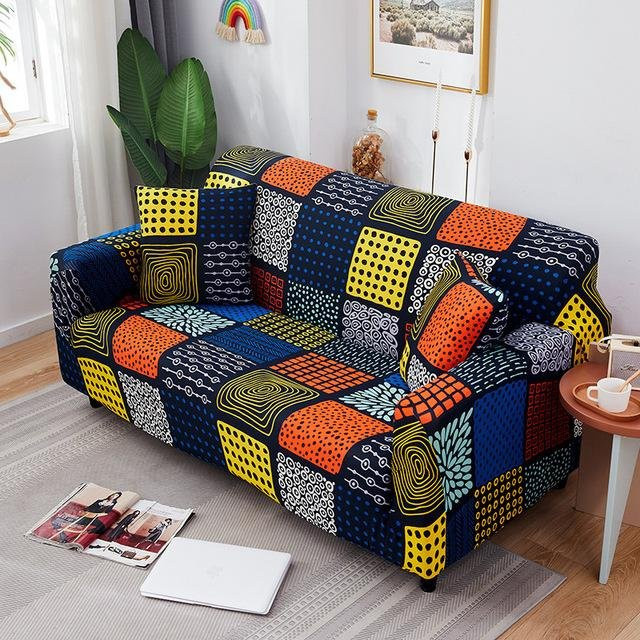 Stretch-Sofabezug mit geometrischem Aufdruck in Multicolour für 2-Sitzer Sofas, Breite: 140-180 cm - Bild 1