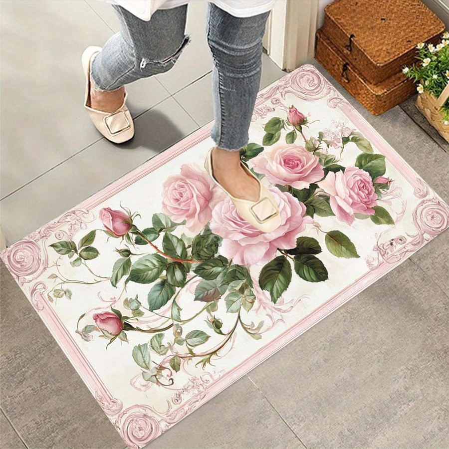 Dekorativer Vintage Teppich mit floralem Design in Rosa, rutschfest und waschbar, B/T: 60 x 40 cm - Bild 3