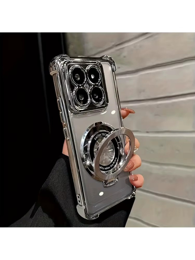 Transparente Handyhülle mit galvanisiertem Magnetständer und stoßfestem Design für Xiaomi 15T Pro und Xiaomi 15T in Pink - Bild 3