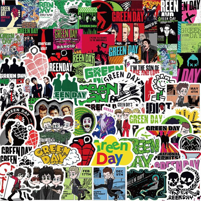 100 Stück Green Day Rockband Aufkleber aus wasserfestem PVC in Multicolor für Gitarre, Gepäck und Notizbuch - Bild 1