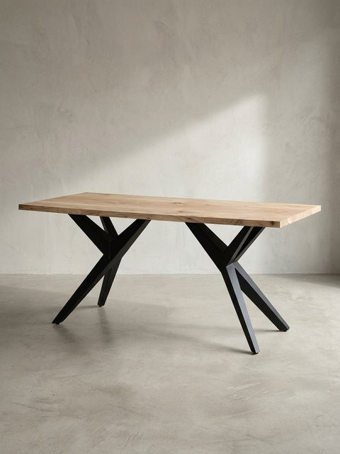 Esstisch aus Massivholz Akazie und Metall im Loft-Stil, Rechteckig, Braun, B: 160 cm, T: 80 cm, H: 76 cm - Bild 1