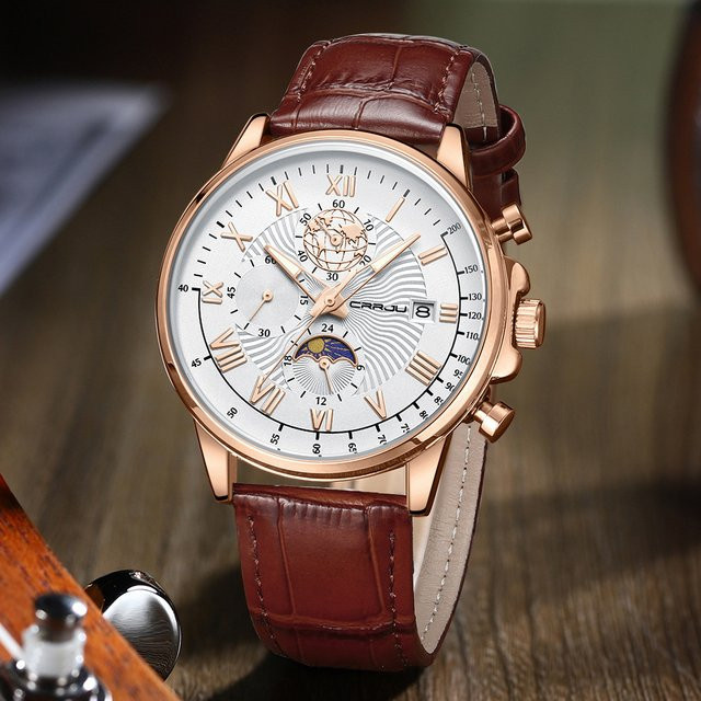CRRJU Herrenuhr, Analoguhr, Quarz, Edelstahl, Gold, Herren - Bild 1