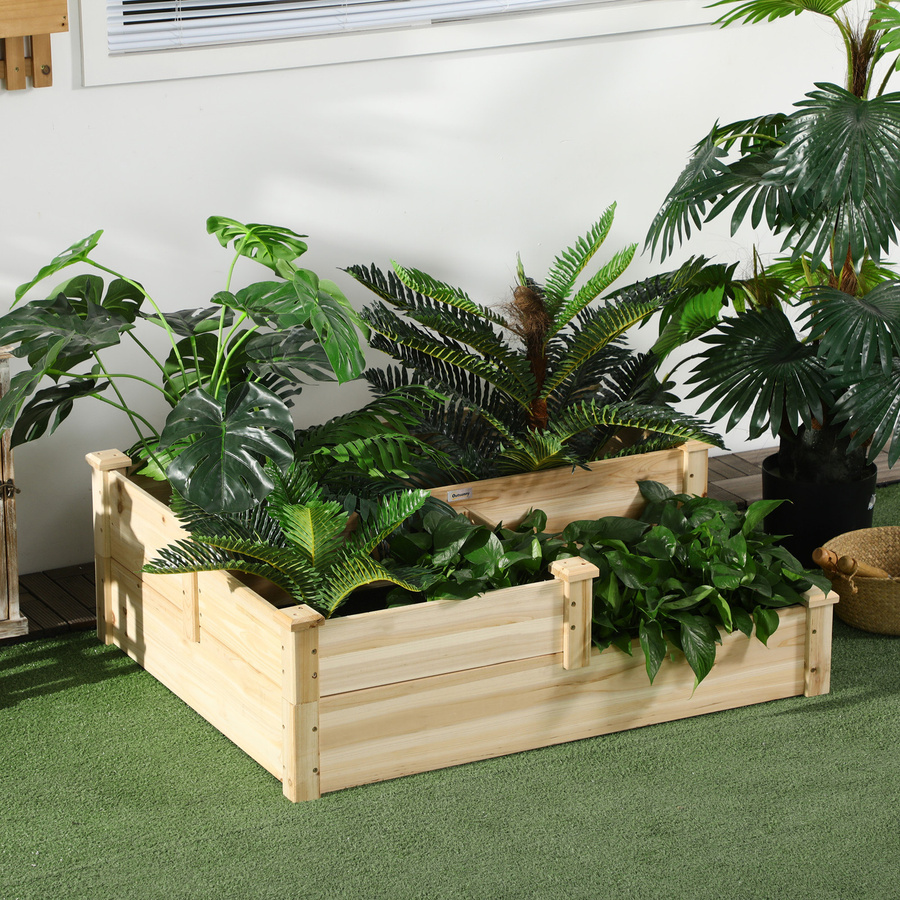 Outsunny 3-stufiges Hochbeet aus Tannenholz in Braun, Pflanzentreppe für Garten und Balkon, B: 88 cm, H: 36 cm, L: 108 cm - Bild 2