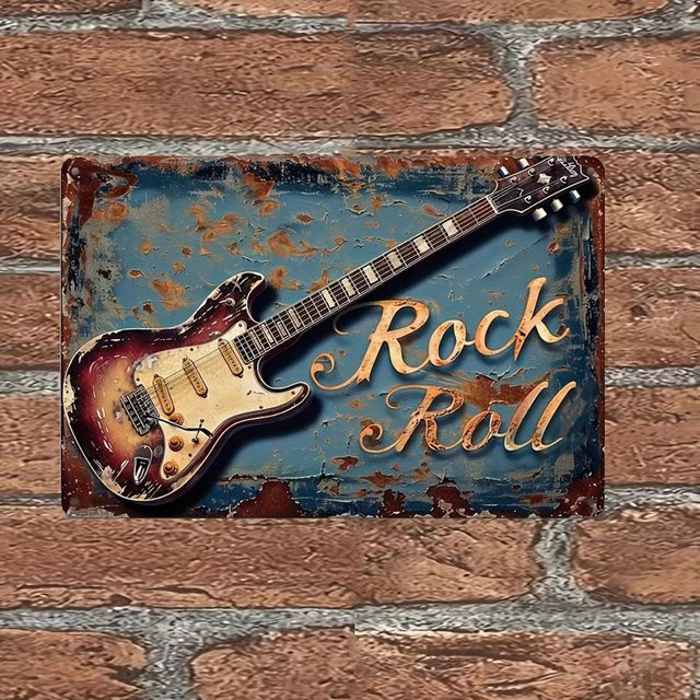 HELLOYOUNG Retro Rock Gitarre Metall Wanddekor für Home, Bar und Garage, B: 30,0 cm, H: 20,0 cm, T: 20,0 cm - Bild 1