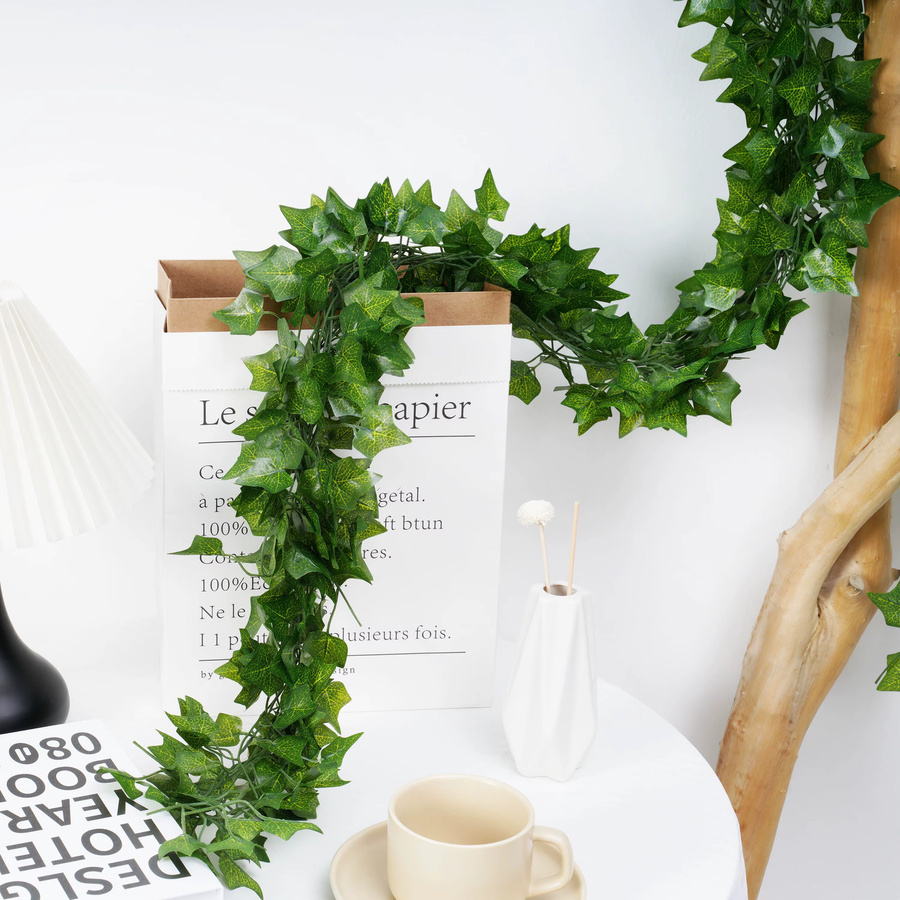 10 Stück Uflower Künstliche Efeugirlanden in Grün, 2,1 m Lange Kunstpflanzen als Wandbehang für Hochzeit, Party und DIY Dekoration - Bild 2