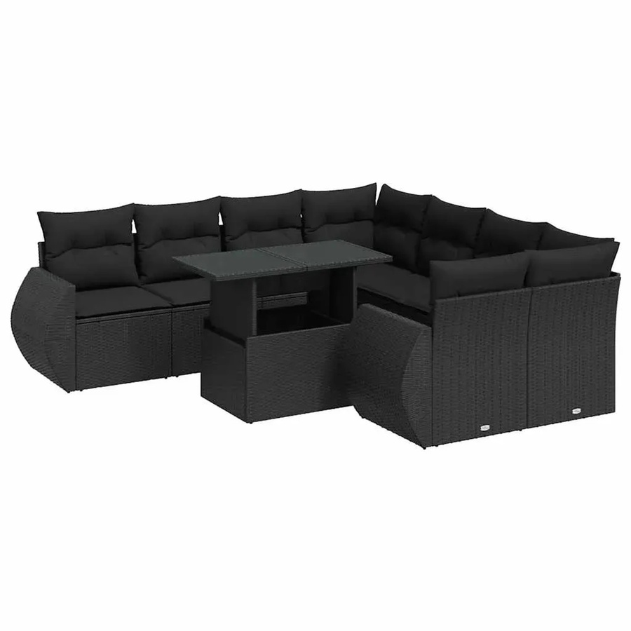 vidaXL 9-tlg. Garten-Sofagarnitur aus Poly-Rattan mit Kissen in Schwarz - Bild 2
