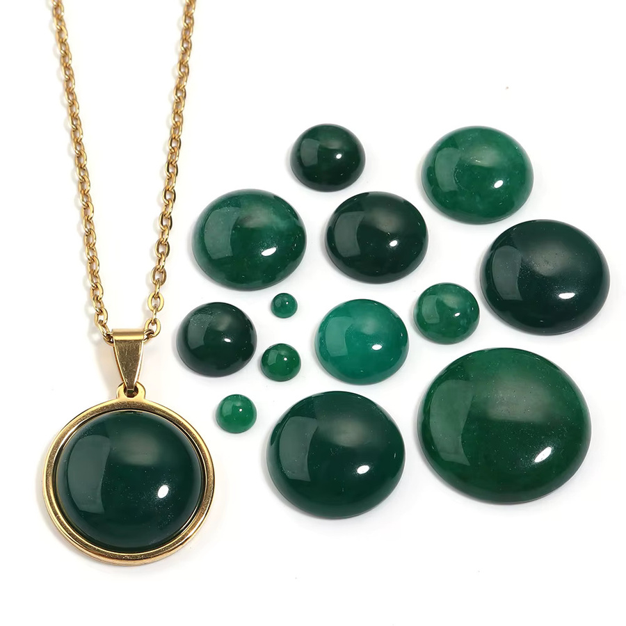 Naturstein grüner Jade-Cabochon, rund, Flatback, DIY-Schmuckherstellung - Bild 6