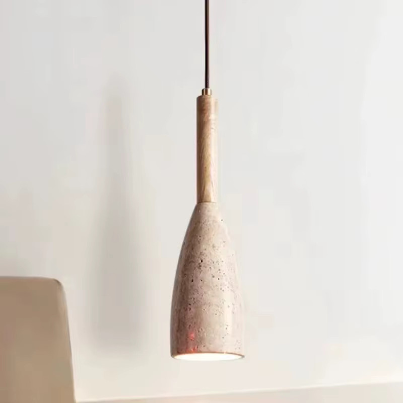 Moderne LED Pendelleuchte aus Naturstein in Gelb und Beige mit E27 Fassung für Schlafzimmer und Wohnräume - Bild 2