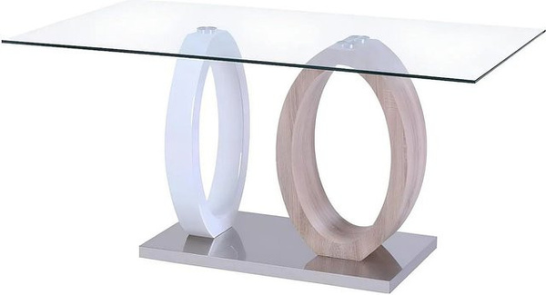 Vente-unique Esstisch Ayane in Naturfarben Hell und Weiß mit Sicherheitsglas und Edelstahl, Breite: 160 cm