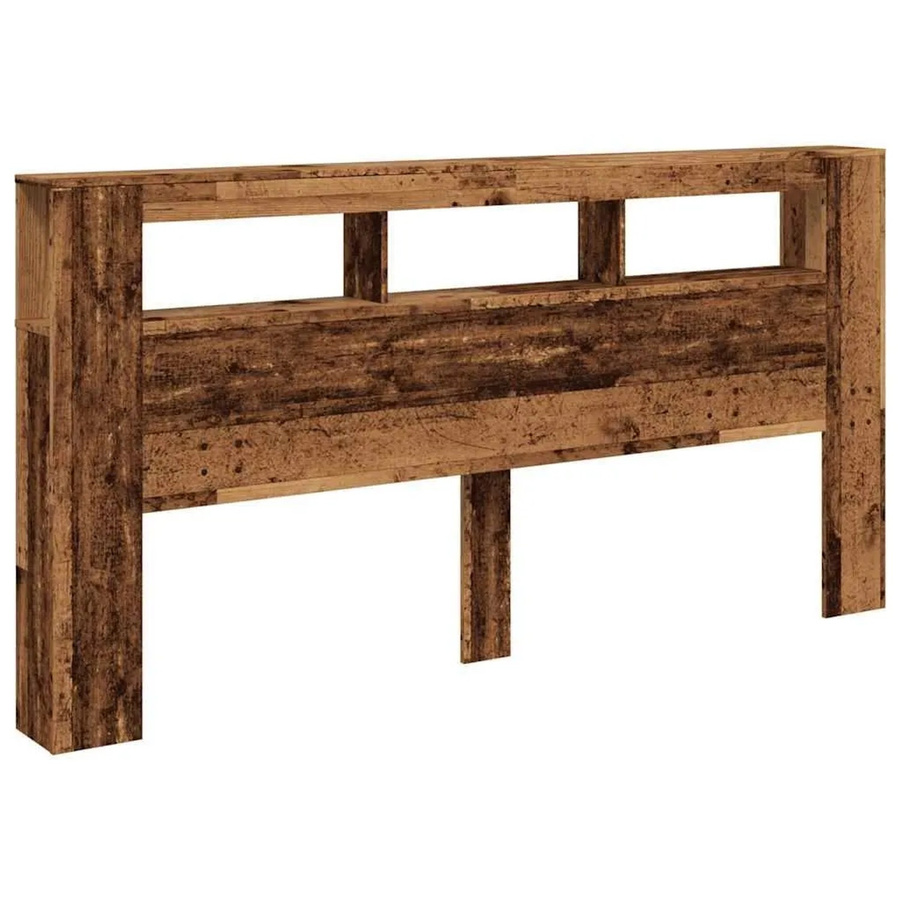 vidaXL LED-Kopfteil in Altholz-Optik aus Holzwerkstoff mit USB-Ladeport, Braun, B: 200 cm, T: 18,5 cm, H: 103,5 cm - Bild 2