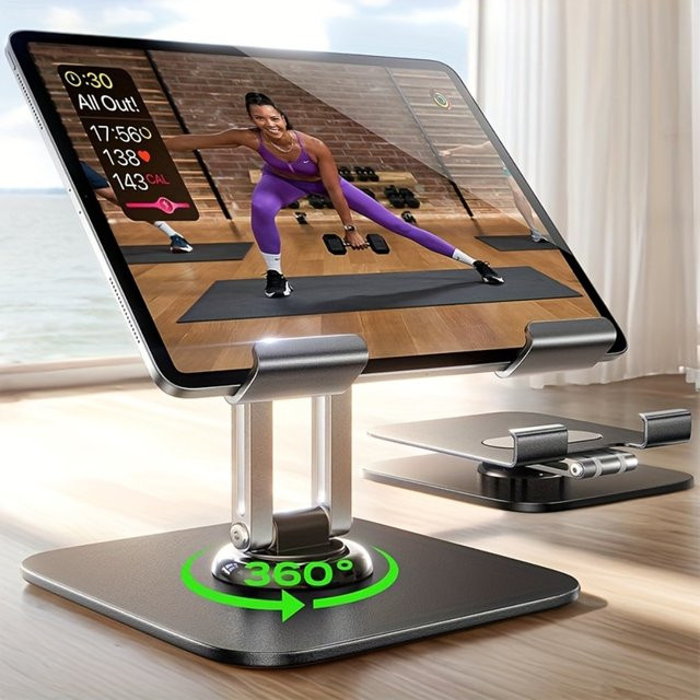 Verstellbarer Tablet-Ständer mit Eisensockel und 360 Grad Rotation in Schwarz für iPad, Smartphone und Tablet für Büro und Zuhause - Bild 1